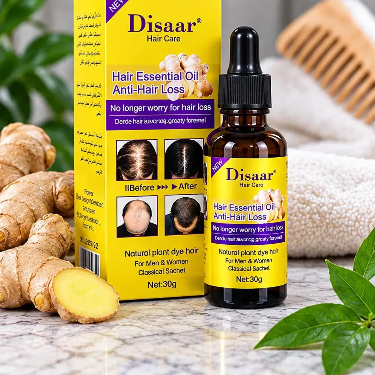 Έλαιο μαλλιών και κεφαλής με τζίντζερ, Disaar Hair Essential Oil, φροντίδα για τις ρίζες, 30 γρ φωτογραφία 7